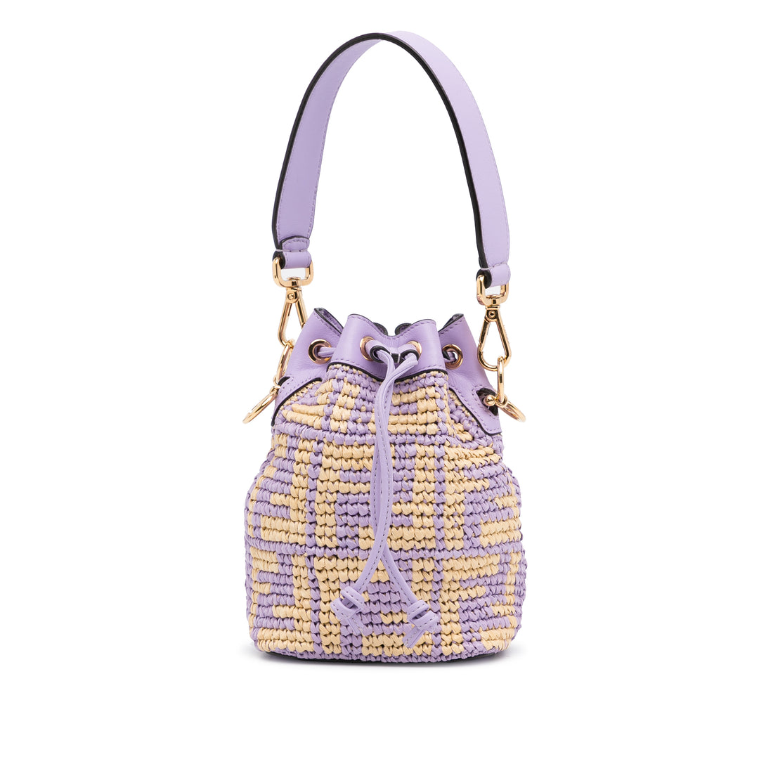 Mini Raffia Zucca Mon Tresor Bucket Bag Purple - Gaby Paris