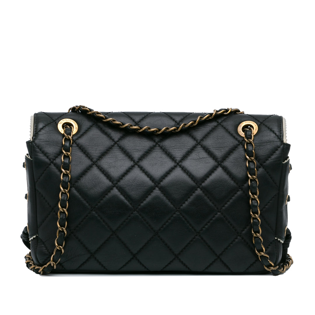 CC Quilted Lambskin Tassel and Border Embellished Flap Black - Gaby Paris