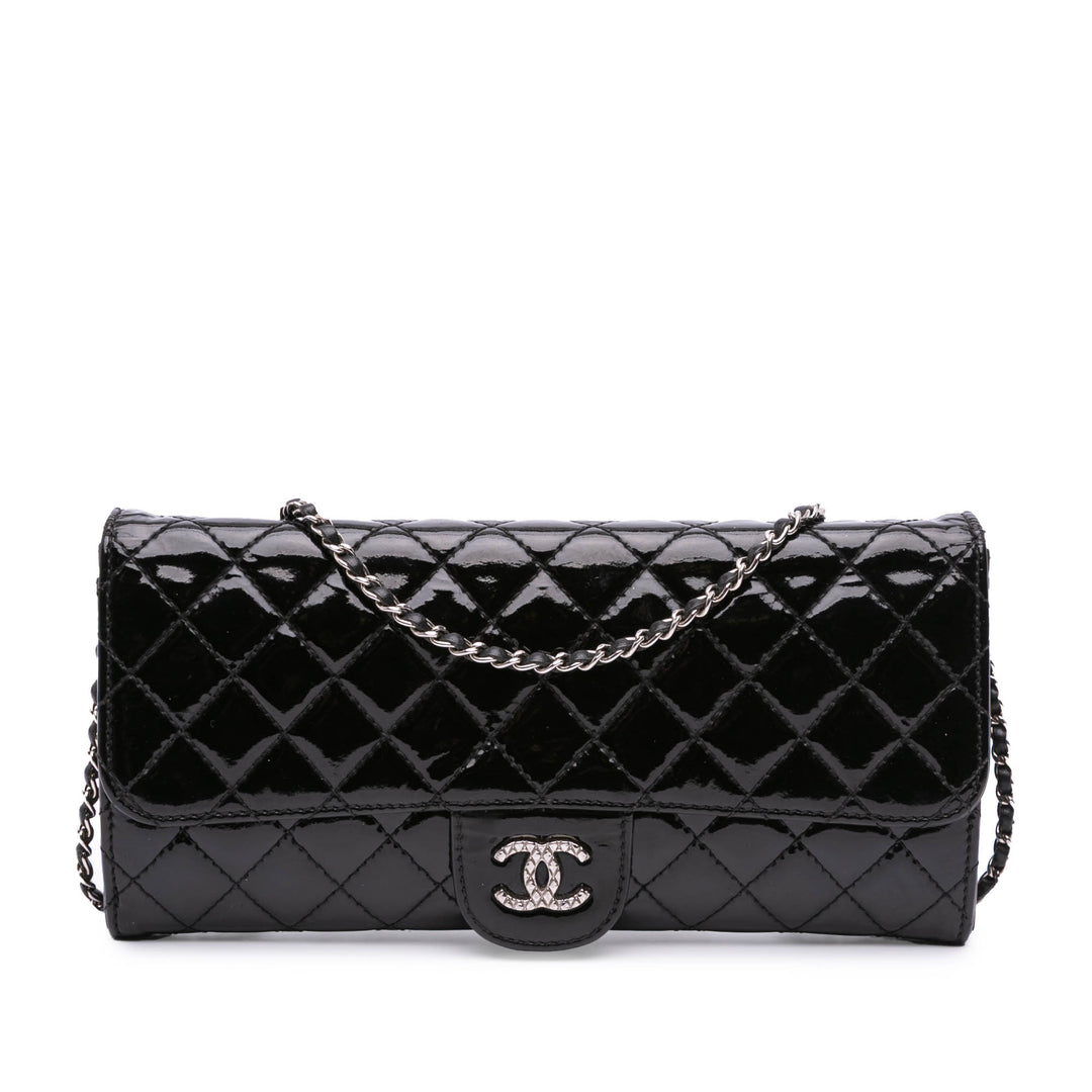 Quilted Patent Brilliant East West Wallet On Chain Black - Gaby Paris
