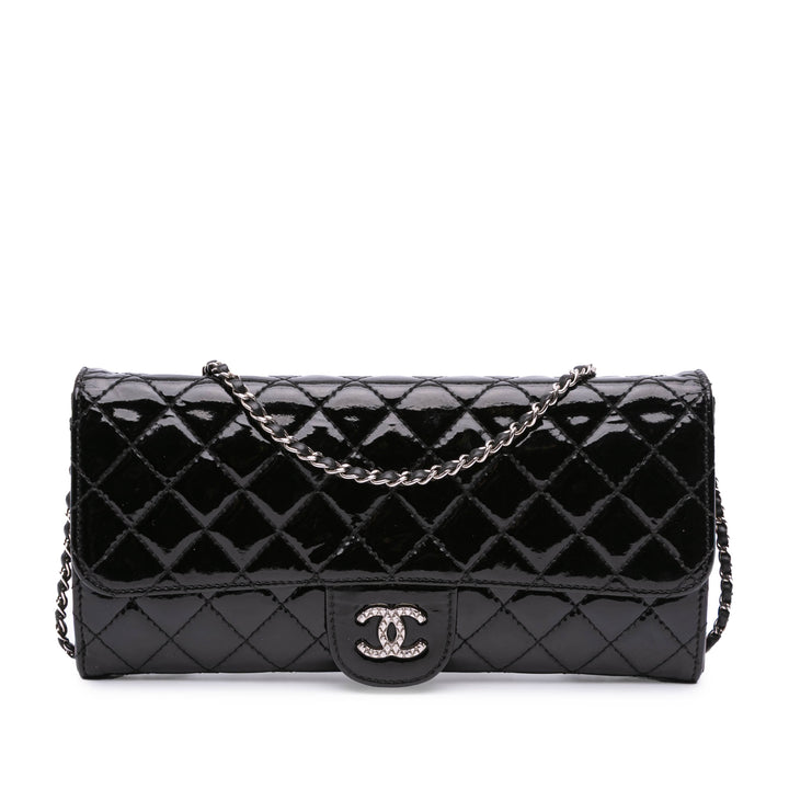 Quilted Patent Brilliant East West Wallet On Chain Black - Gaby Paris
