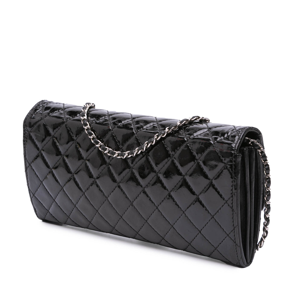 Quilted Patent Brilliant East West Wallet On Chain Black - Gaby Paris