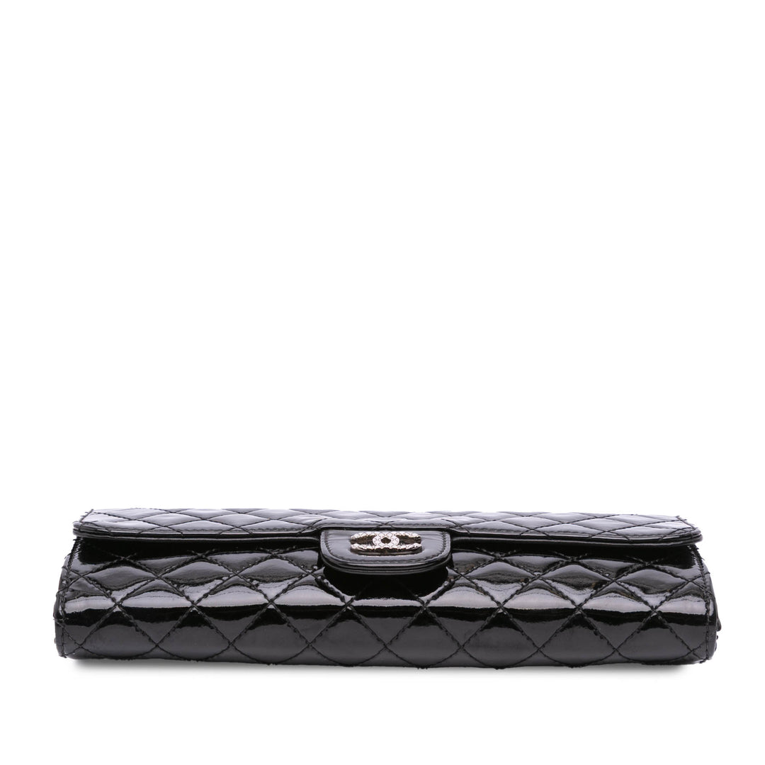 Quilted Patent Brilliant East West Wallet On Chain Black - Gaby Paris