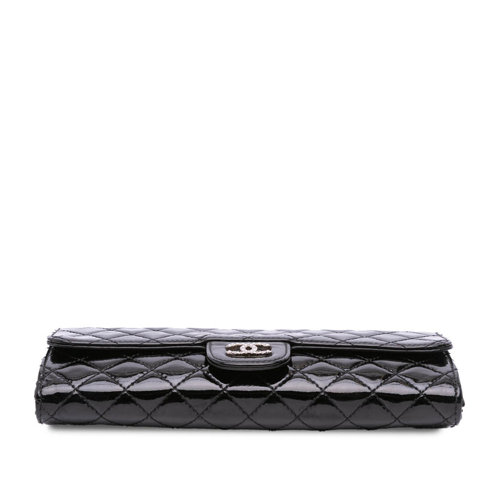 Quilted Patent Brilliant East West Wallet On Chain Black - Gaby Paris