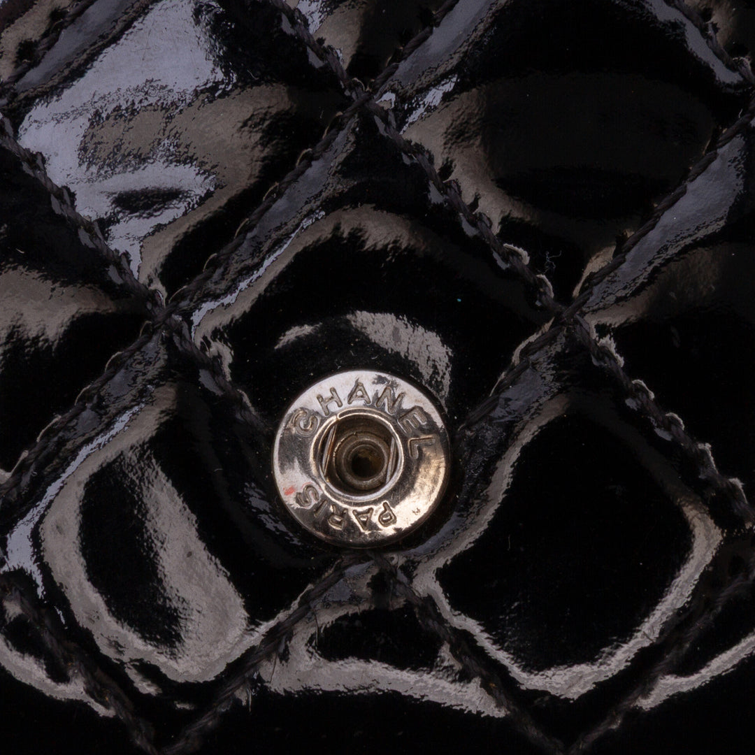 Quilted Patent Brilliant East West Wallet On Chain Black - Gaby Paris