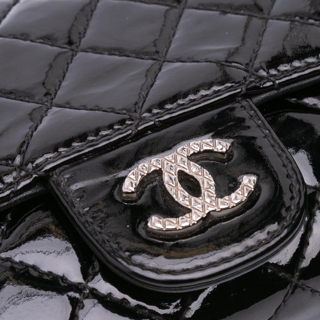 Quilted Patent Brilliant East West Wallet On Chain Black - Gaby Paris