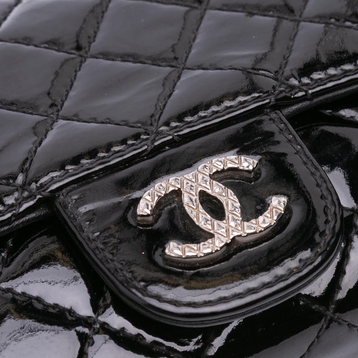 Quilted Patent Brilliant East West Wallet On Chain Black - Gaby Paris