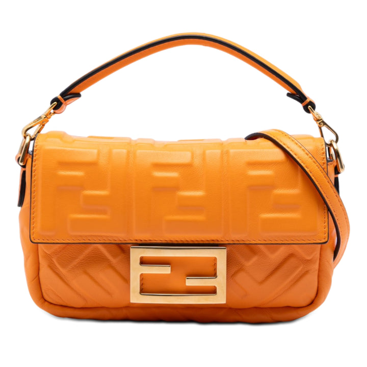 Fendi Zucca embossé Baguette Sac Mini Cuir