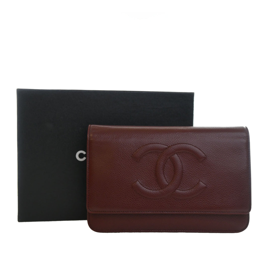 CC Wallet on Chain Cuir caviar Rouge