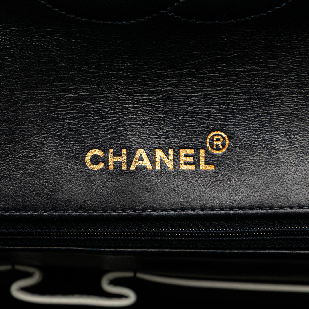 Chanel CC Bicolor Quilted Cuir d’agneau Piping Simple rabat Bleu