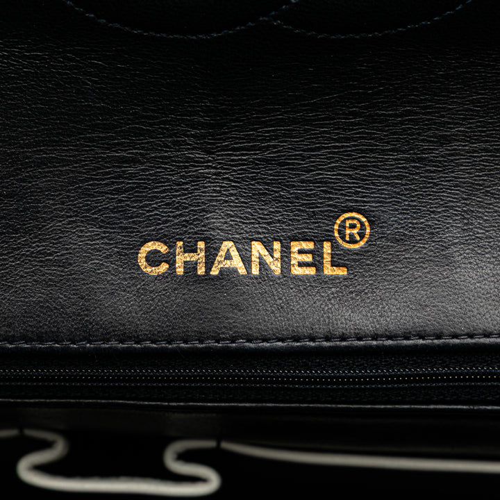 Chanel CC Bicolor Quilted Cuir d’agneau Piping Simple rabat Bleu