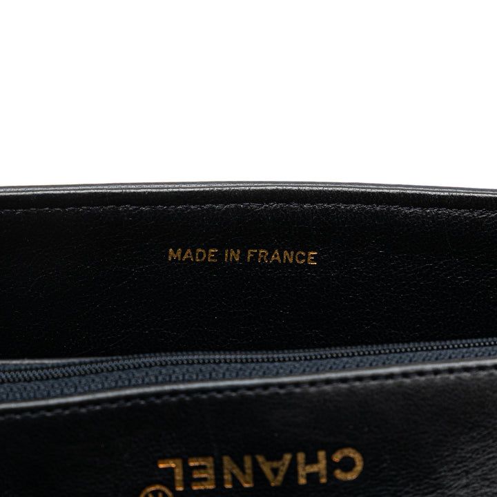 Chanel CC Bicolor Quilted Cuir d’agneau Piping Simple rabat Bleu