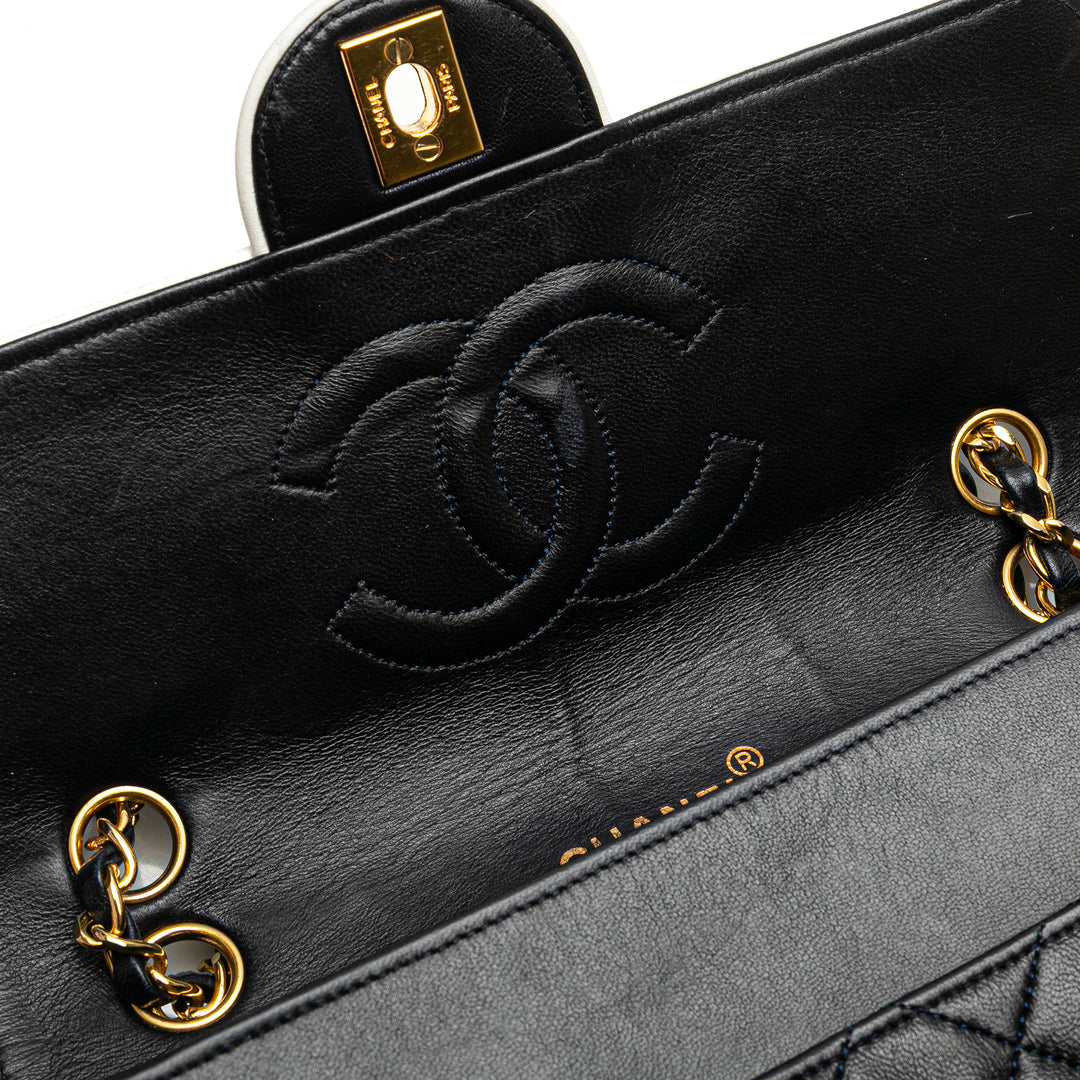 Chanel CC Bicolor Quilted Cuir d’agneau Piping Simple rabat Bleu