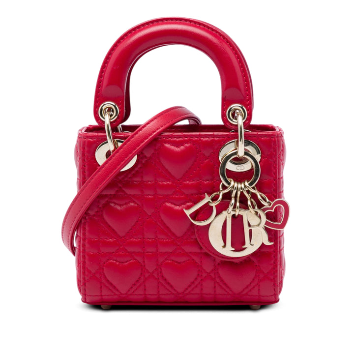 Lady Dior DiorAmour Cannage Micro Cuir d'agneau Rouge