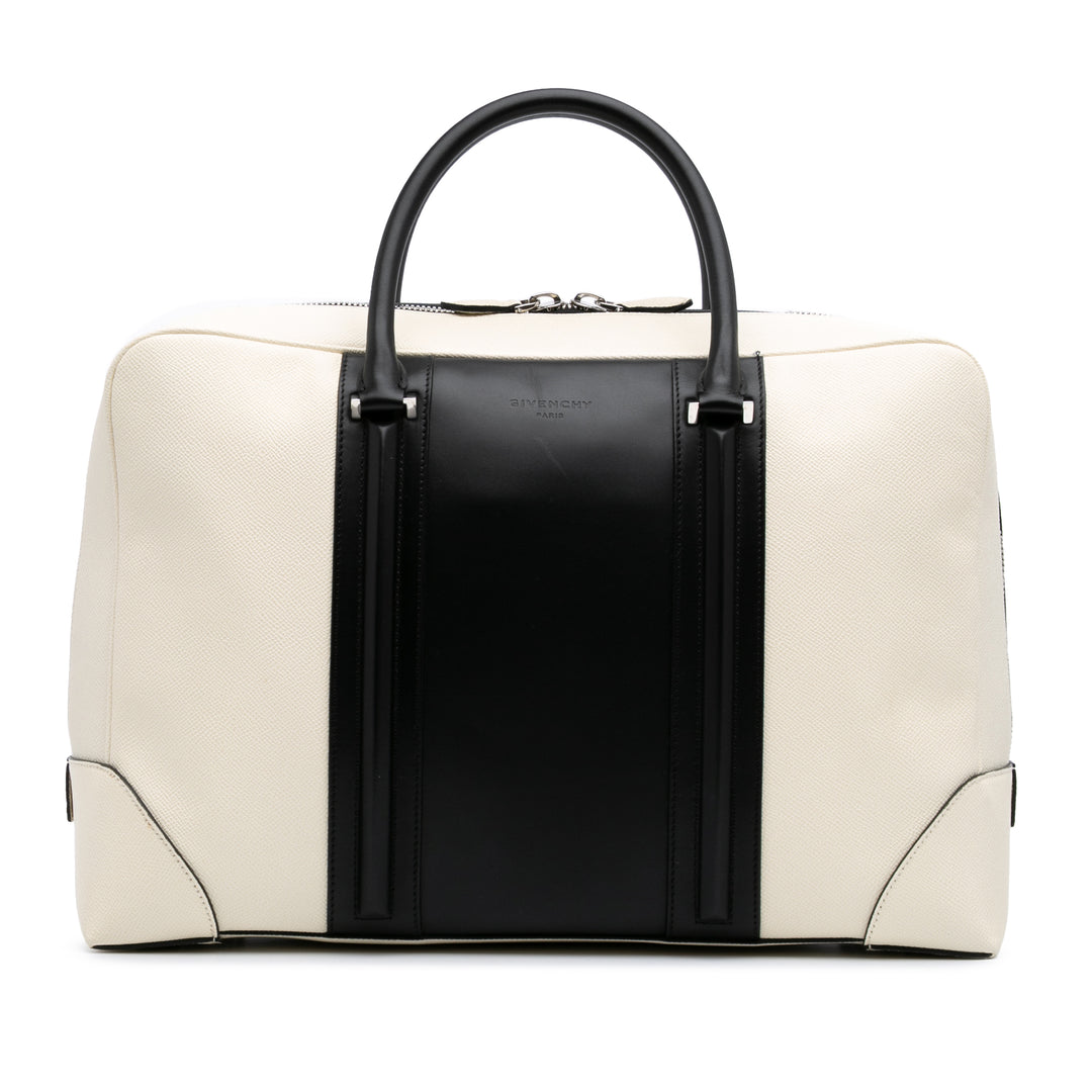 Bicolor Grained Calfskin Lucrezia Briefcase White - Gaby Paris