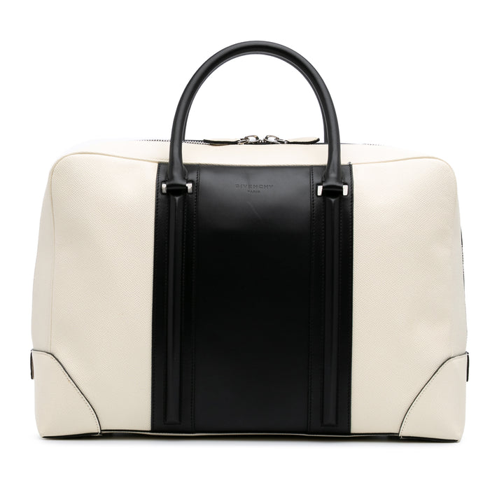 Bicolor Grained Calfskin Lucrezia Briefcase White - Gaby Paris