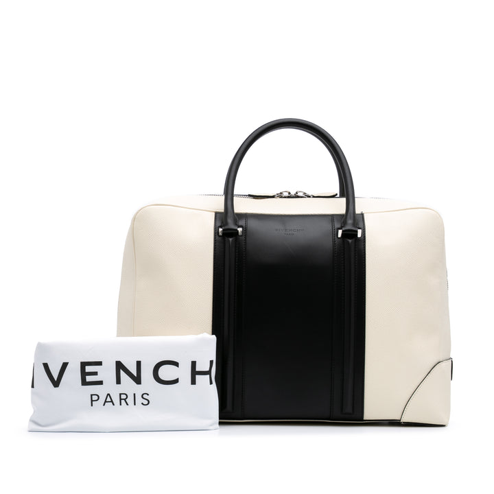 Bicolor Grained Calfskin Lucrezia Briefcase White - Gaby Paris