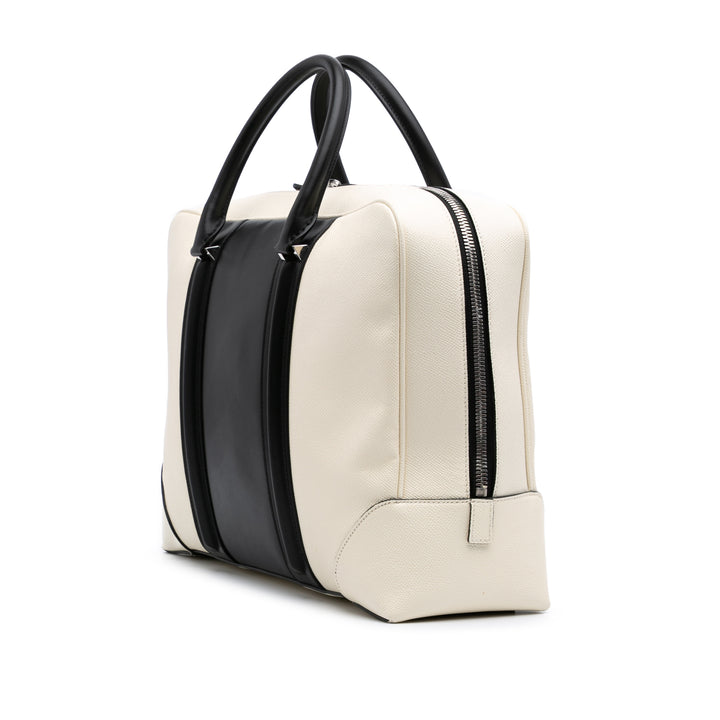 Bicolor Grained Calfskin Lucrezia Briefcase White - Gaby Paris
