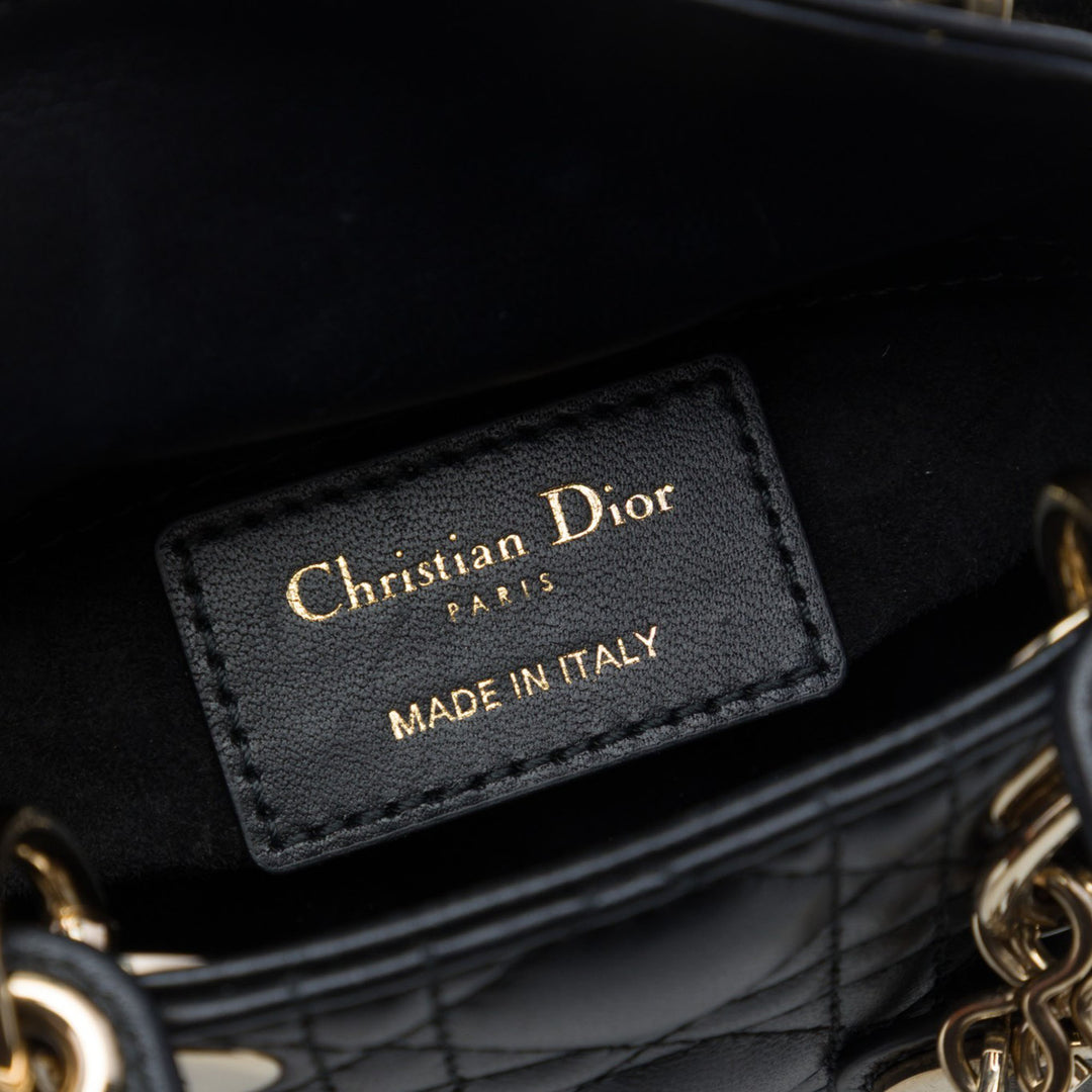Lady Dior Cannage Micro Cuir d'agneau Noir
