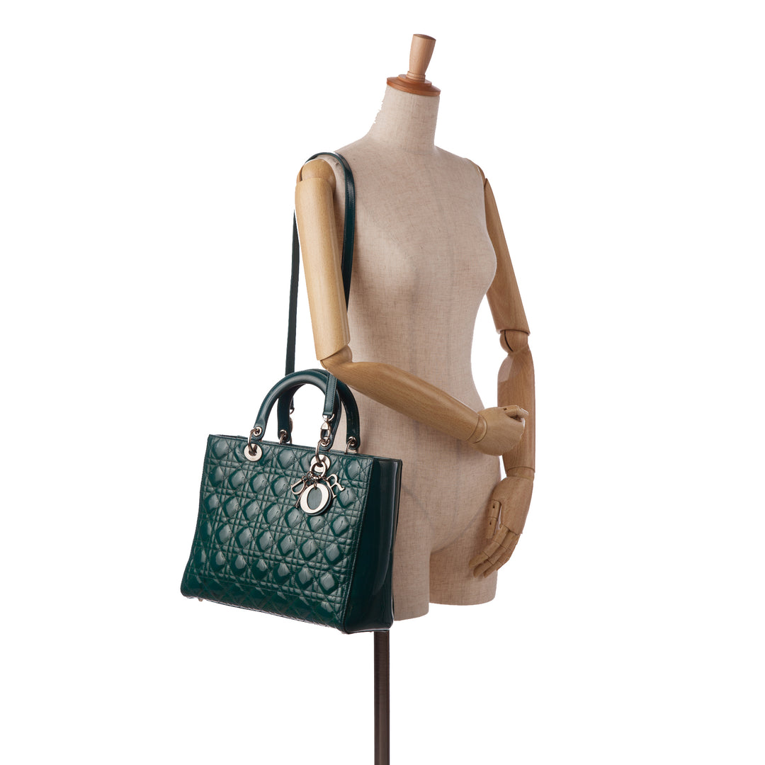 Large Patent Cannage Lady Dior Green - Gaby Paris