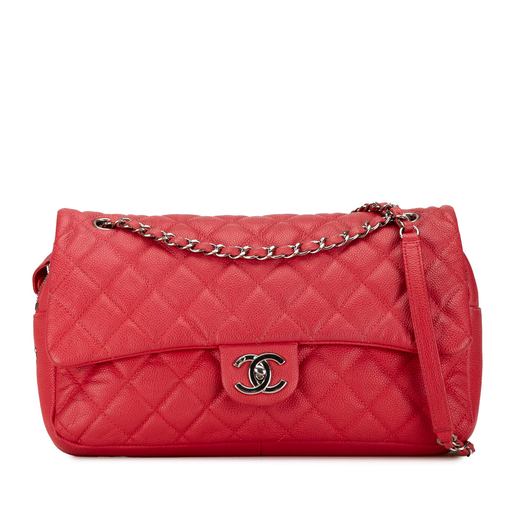 Jumbo Caviar Easy Flap Bag Red - Gaby Paris