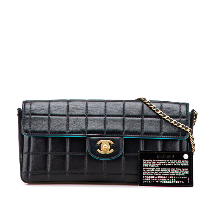 Chocolate Bar Lambskin East West Flap Black - Gaby Paris