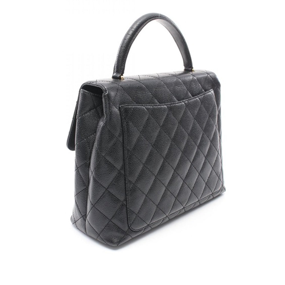 Caviar Kelly Top Handle Bag Black - Gaby Paris