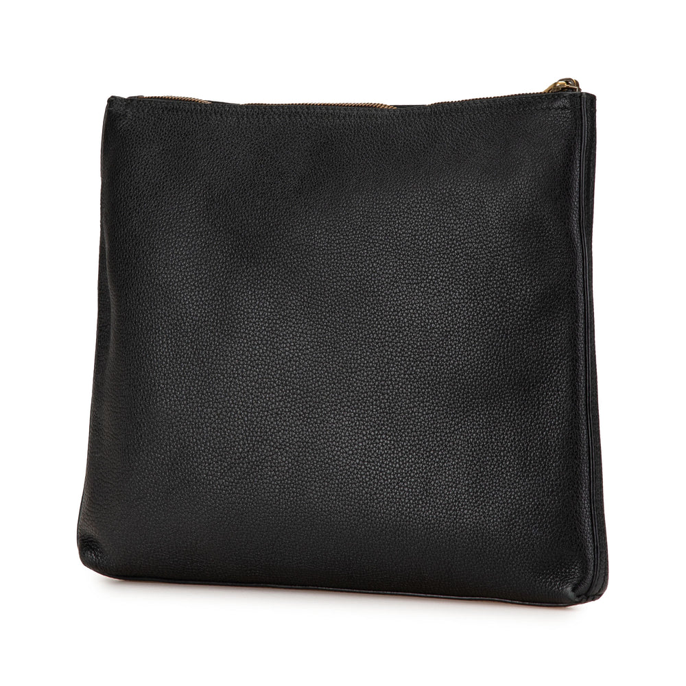 Medium Leather Logo Portfolio Clutch Black - Gaby Paris