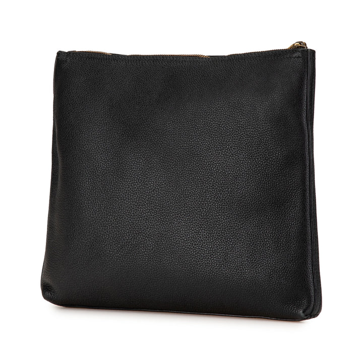 Medium Leather Logo Portfolio Clutch Black - Gaby Paris