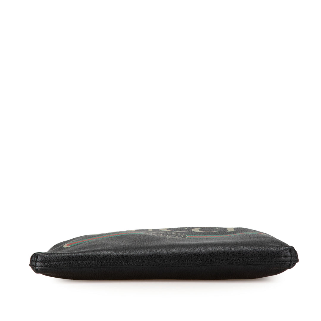 Medium Leather Logo Portfolio Clutch Black - Gaby Paris