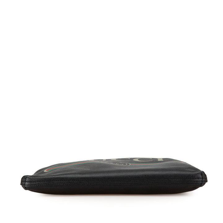 Medium Leather Logo Portfolio Clutch Black - Gaby Paris