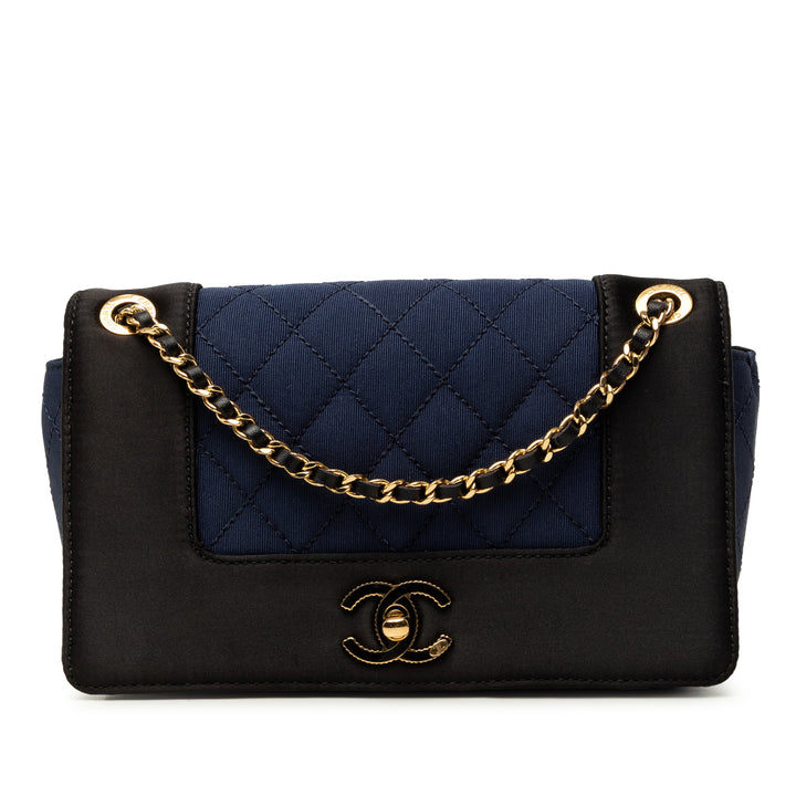 Bicolore Matelassé Grosgrain Mademoiselle Double rabat Petit Bleu