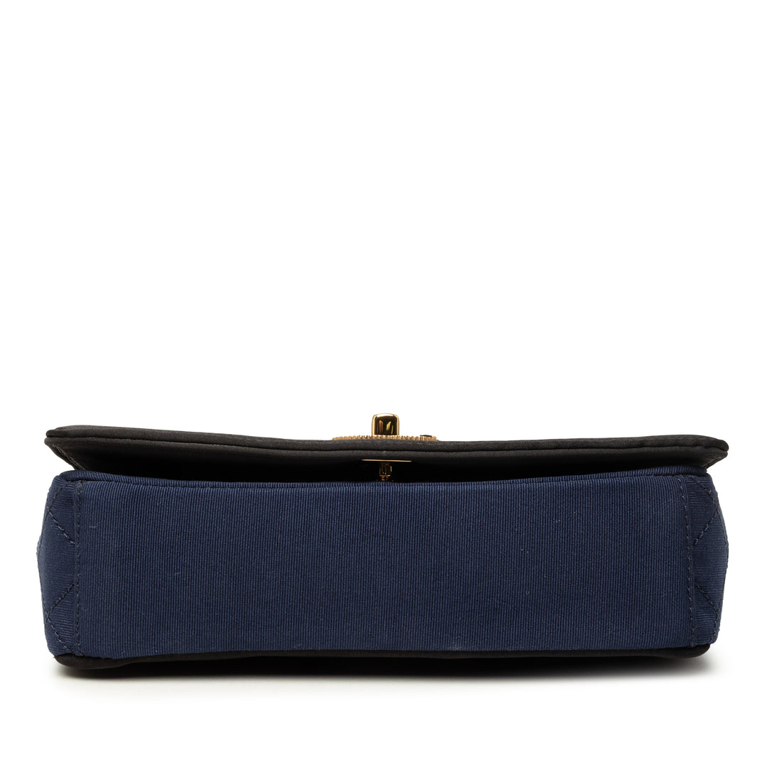 Bicolore Matelassé Grosgrain Mademoiselle Double rabat Petit Bleu