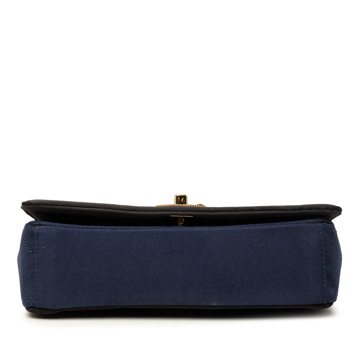 Bicolore Matelassé Grosgrain Mademoiselle Double rabat Petit Bleu