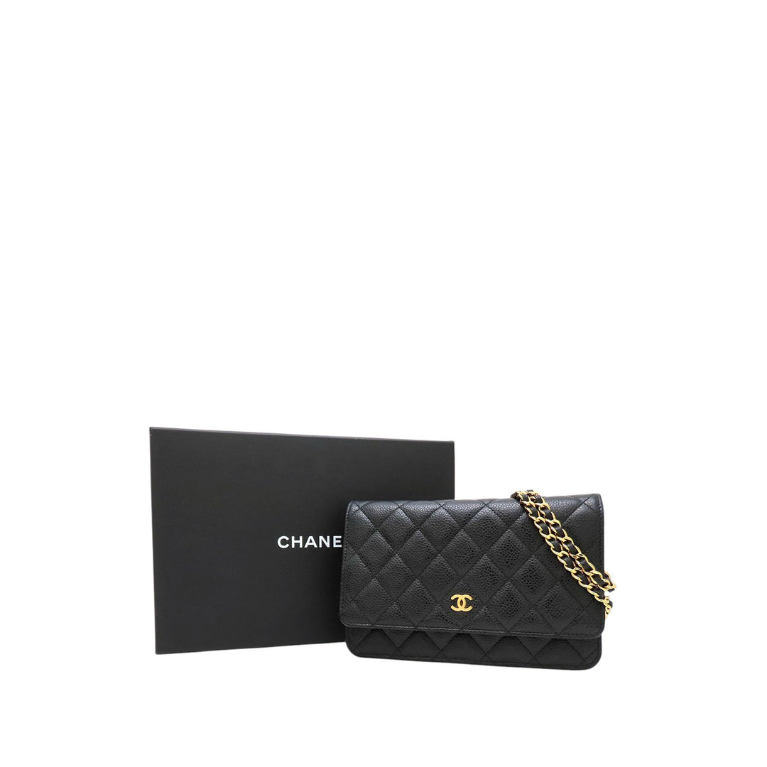 CC Matelassé Wallet on Chain Cuir caviar Noir