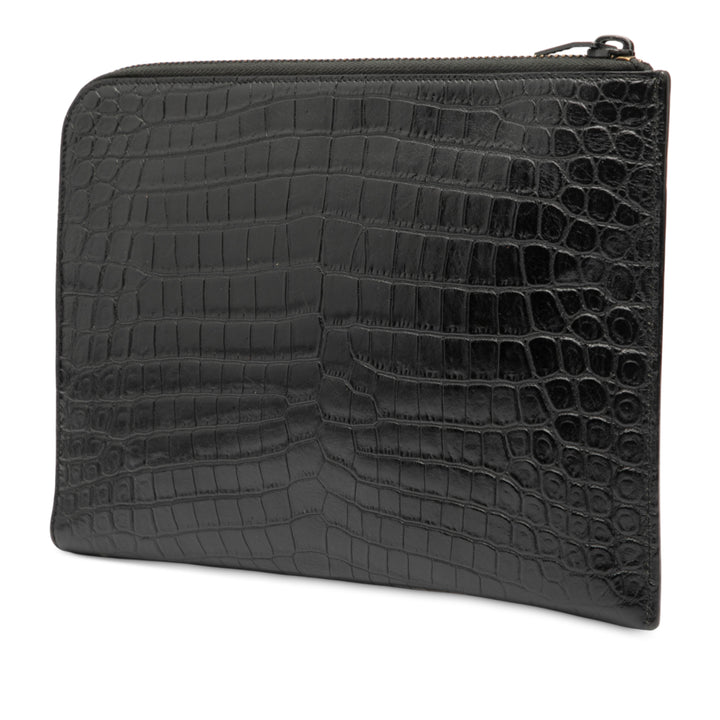 Saint Laurent Croc Embossed Cuir Pochette Noir – GABY PARIS Authentique