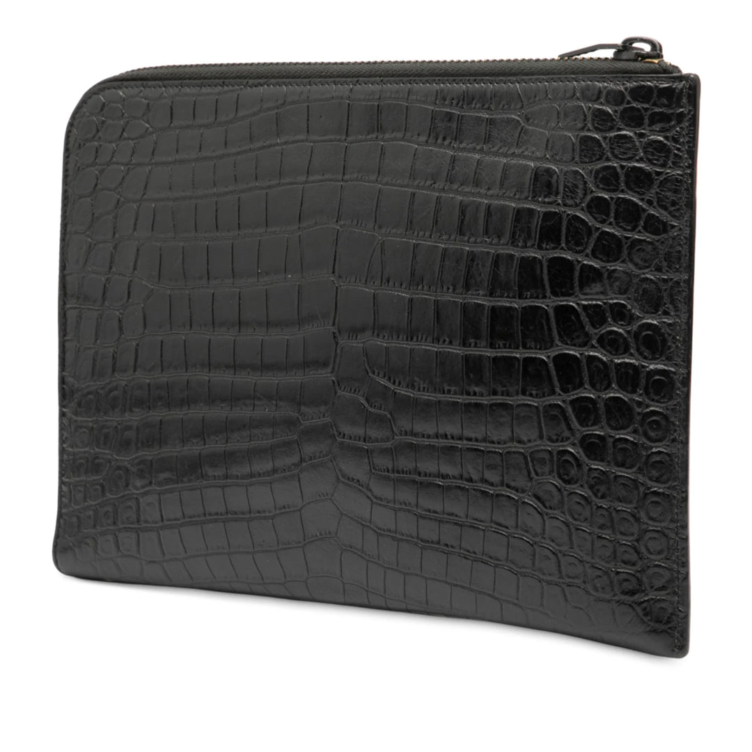 Saint Laurent Pochette en cuir façon croco noir