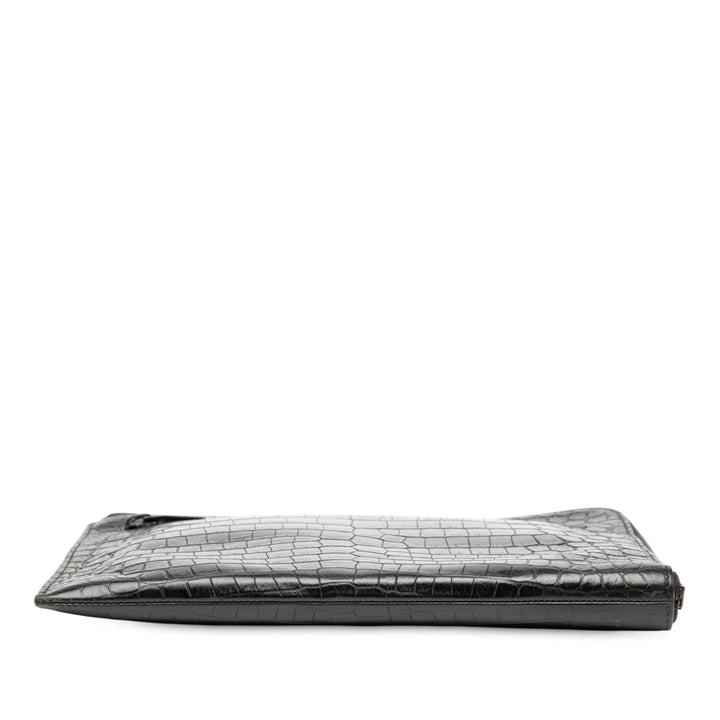 Saint Laurent Pochette en cuir façon croco noir