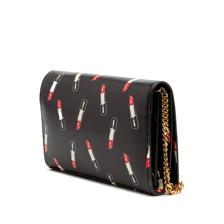 Calfskin Lipstick Print Monogram Kate Wallet On Chain Black - Gaby Paris