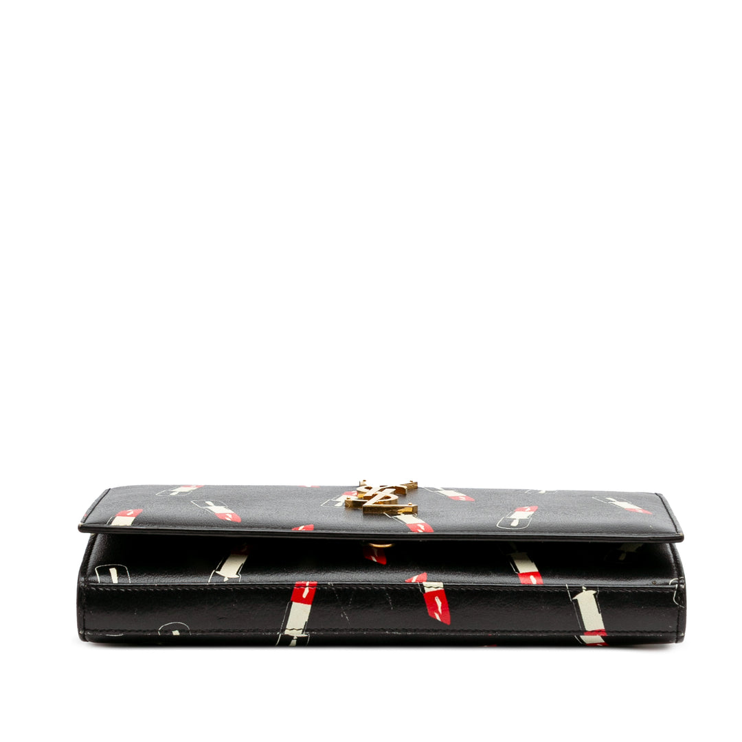 Calfskin Lipstick Print Monogram Kate Wallet On Chain Black - Gaby Paris