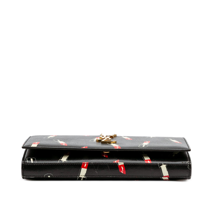 Calfskin Lipstick Print Monogram Kate Wallet On Chain Black - Gaby Paris
