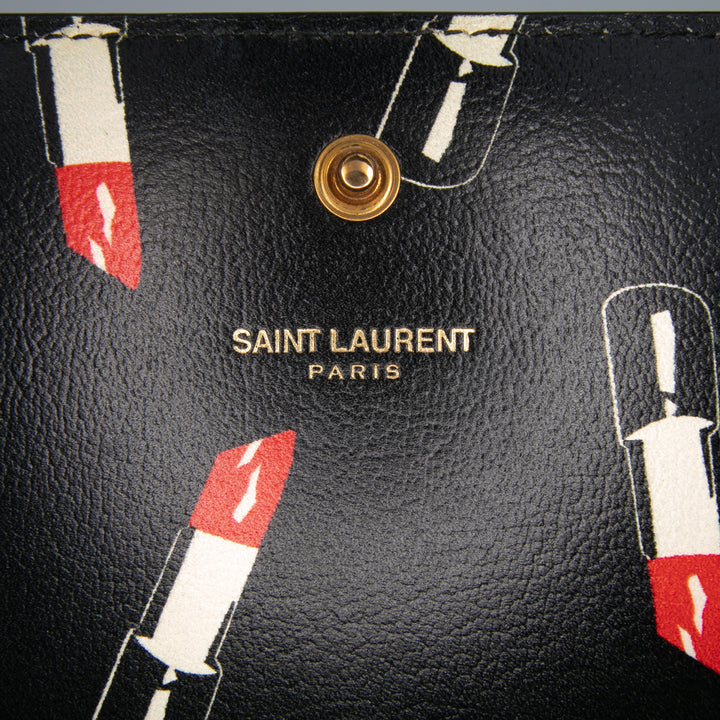 Calfskin Lipstick Print Monogram Kate Wallet On Chain Black - Gaby Paris