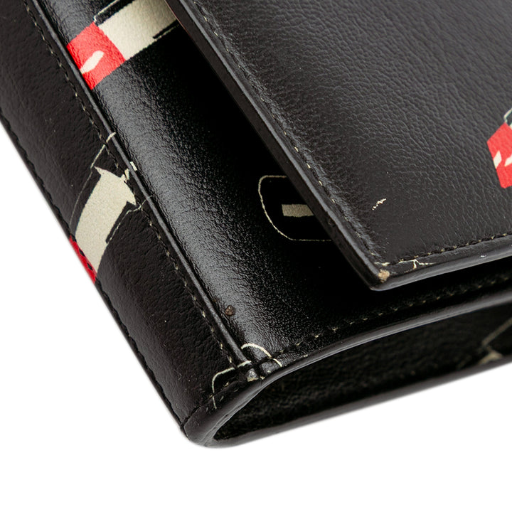 Calfskin Lipstick Print Monogram Kate Wallet On Chain Black - Gaby Paris