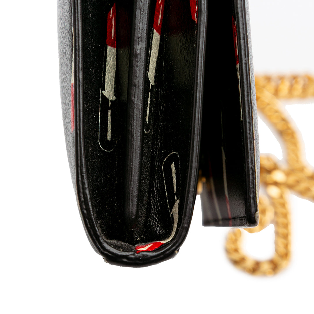 Calfskin Lipstick Print Monogram Kate Wallet On Chain Black - Gaby Paris