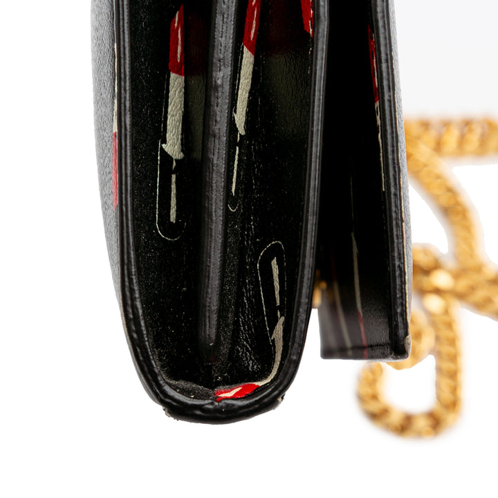 Calfskin Lipstick Print Monogram Kate Wallet On Chain Black - Gaby Paris