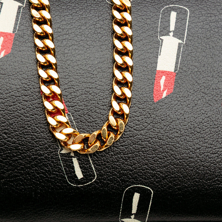 Calfskin Lipstick Print Monogram Kate Wallet On Chain Black - Gaby Paris