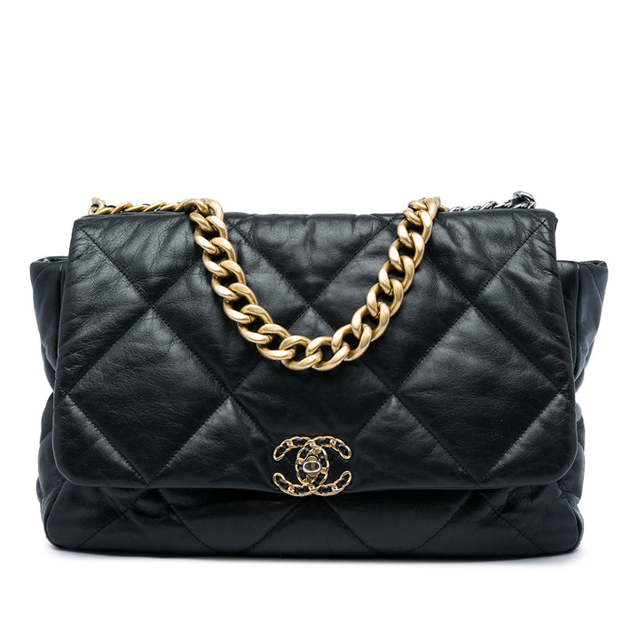 Chanel Sac à main 19 à rabat Maxi Cuir d'agneau Noir – vue principale – GABY PARIS