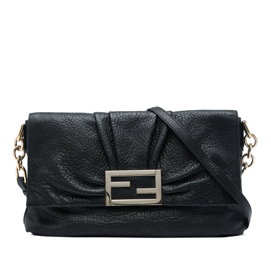 Fendi froissé Mia à rabat Sac Grand Cuir d'agneau Noir – vue principale – GABY PARIS