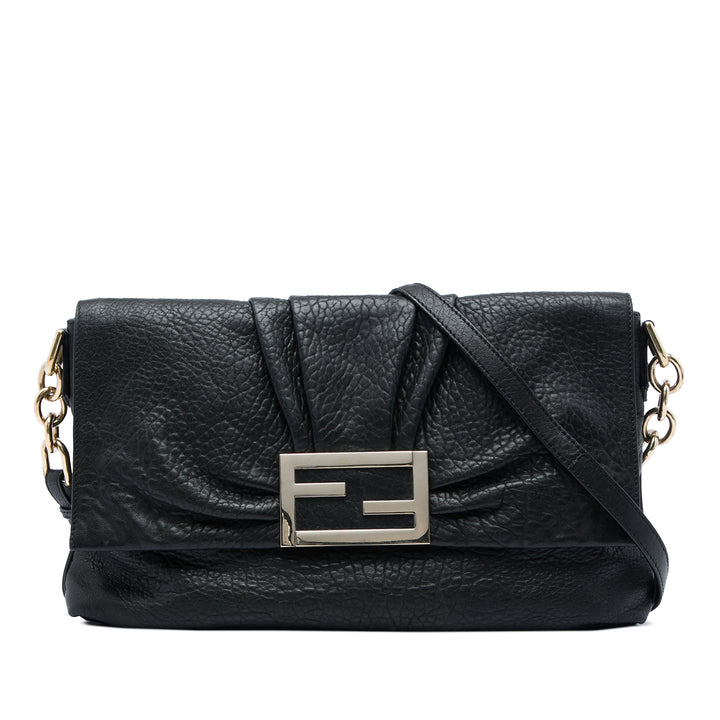 Fendi froissé Mia à rabat Sac Grand Cuir d'agneau Noir – vue principale – GABY PARIS