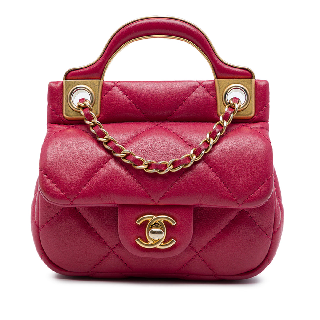 Chanel Matelassé Lady Porte-cartes avec chaîne sac à Cuir de veau Rose – vue principale – GABY PARIS