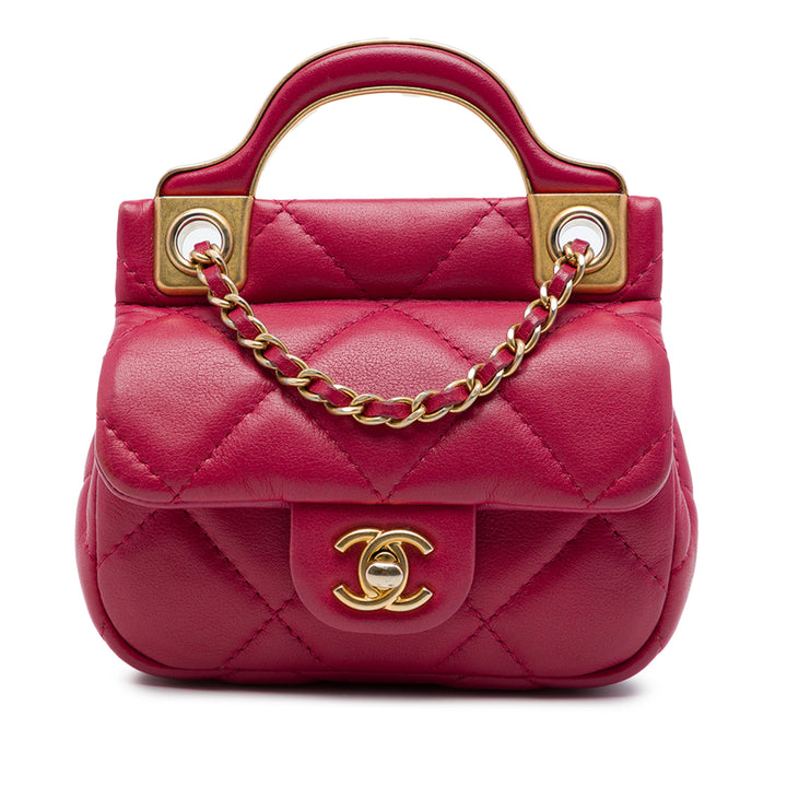 Chanel Matelassé Lady Porte-cartes avec chaîne sac à Cuir de veau Rose – vue principale – GABY PARIS